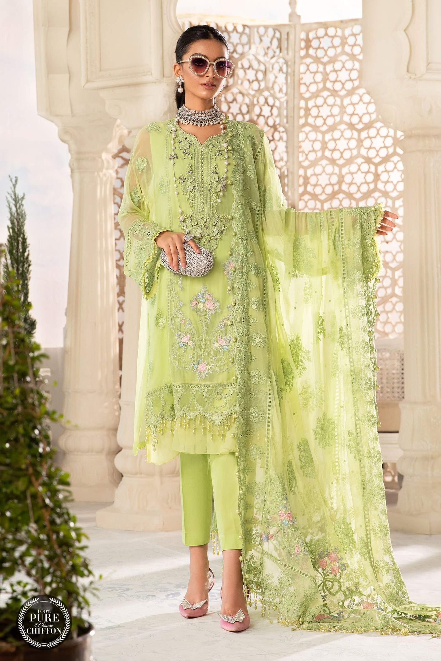 MariaB – Chiffon – MPC-22-207-Lime Green - Riwayat-e-khas