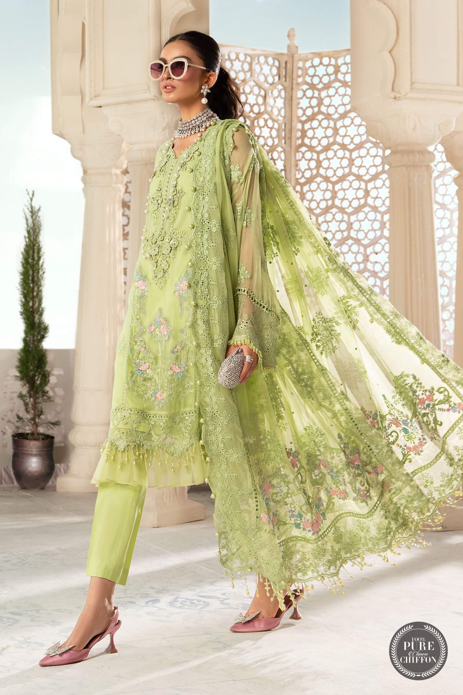 MariaB – Chiffon – MPC-22-207-Lime Green - Riwayat-e-khas