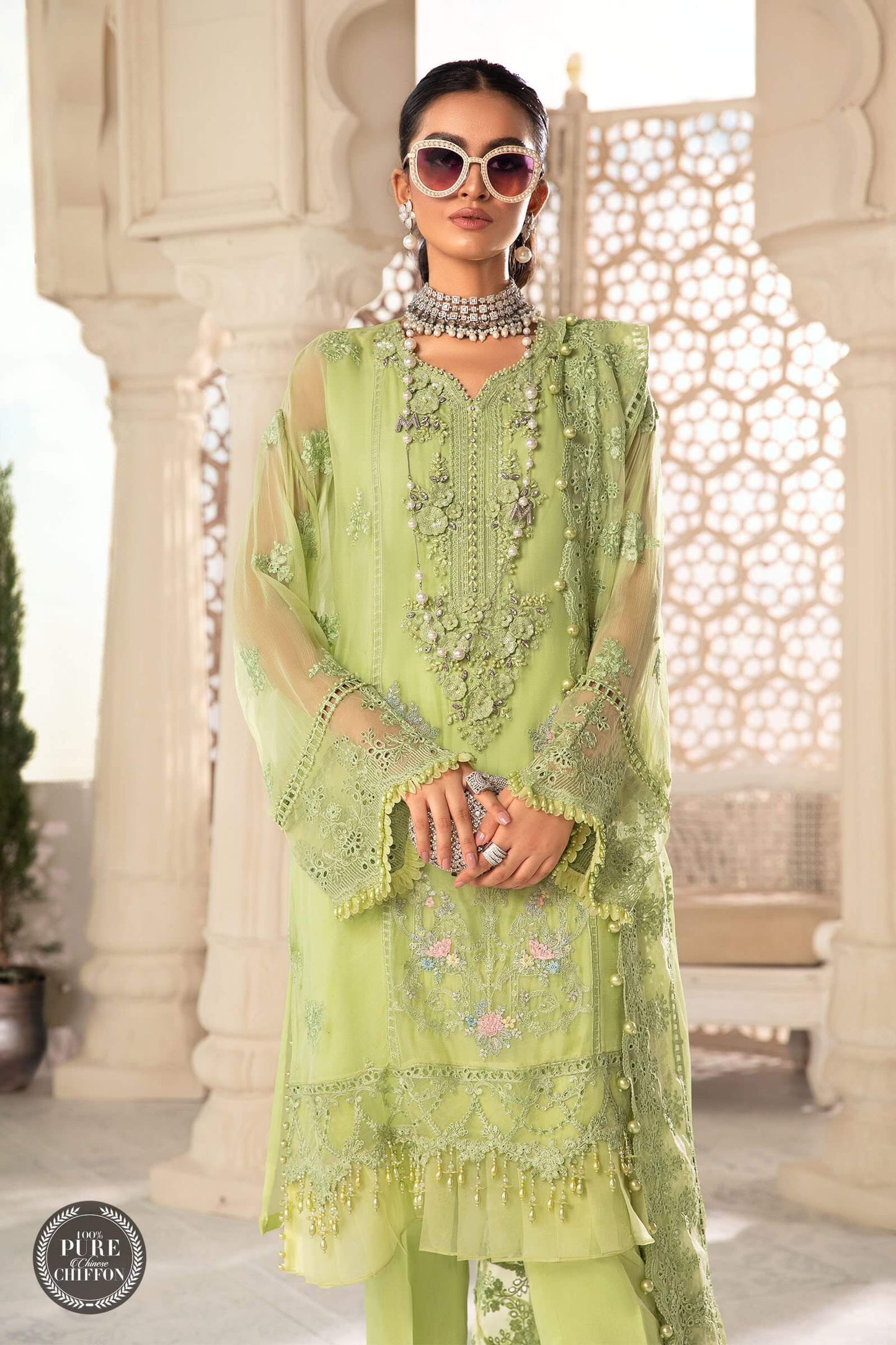 MariaB – Chiffon – MPC-22-207-Lime Green - Riwayat-e-khas