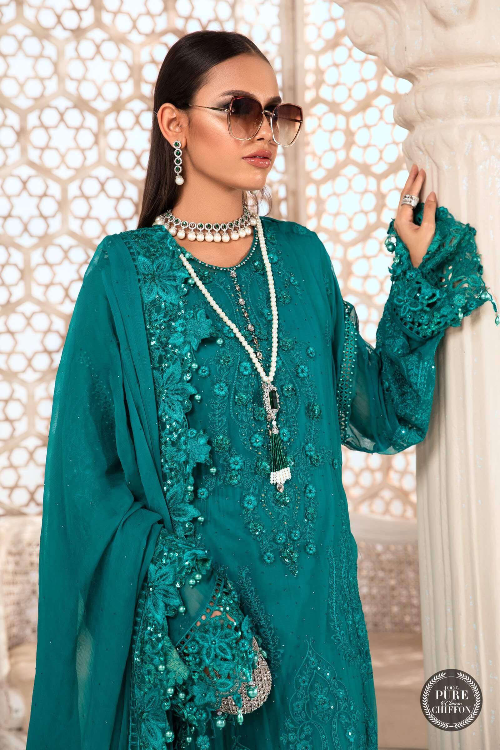 MariaB – Chiffon – MPC-22-203-Deep and Sea Green - Riwayat-e-khas