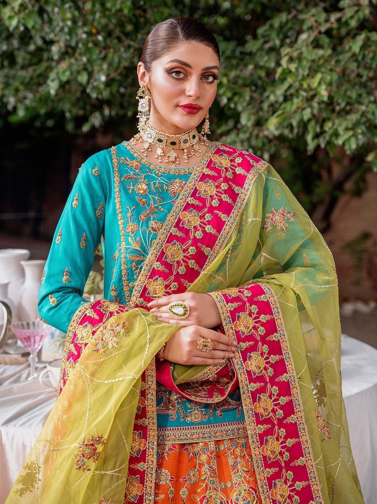 Akbar Aslam Mastani Embroidered Raw Silk 3Pc Suit - MAAHRU - Riwayat-e-khas