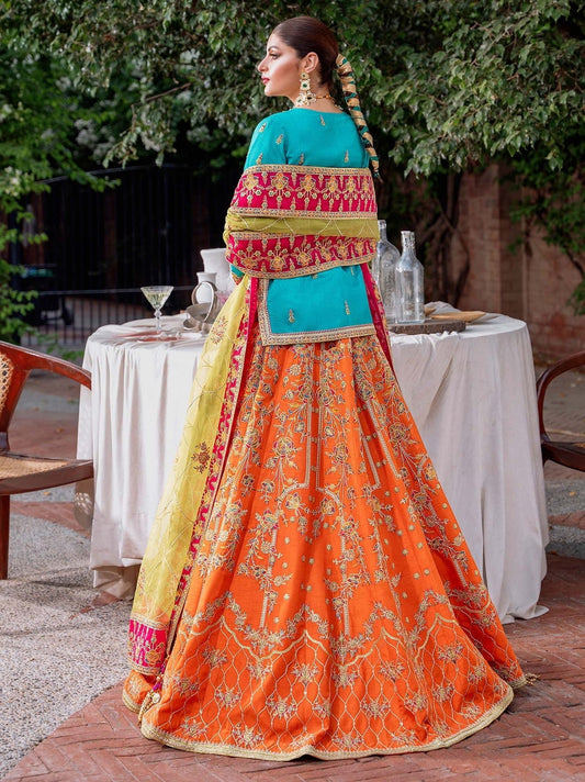 Akbar Aslam Mastani Embroidered Raw Silk 3Pc Suit - MAAHRU - Riwayat-e-khas