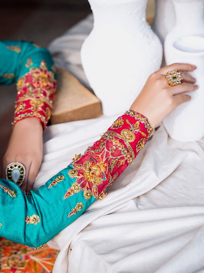 Akbar Aslam Mastani Embroidered Raw Silk 3Pc Suit - MAAHRU - Riwayat-e-khas