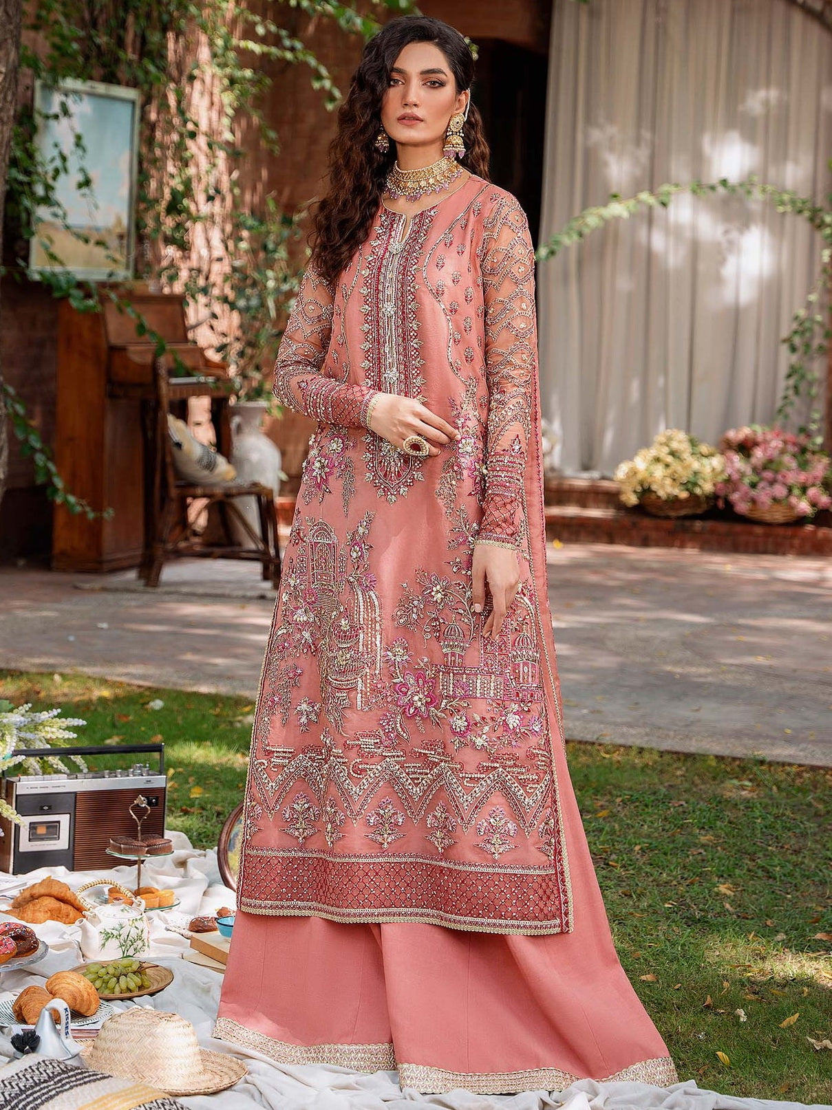 Akbar Aslam Mastani Embroidered Organza 3Pc Suit - MEHRBANO - Riwayat-e-khas