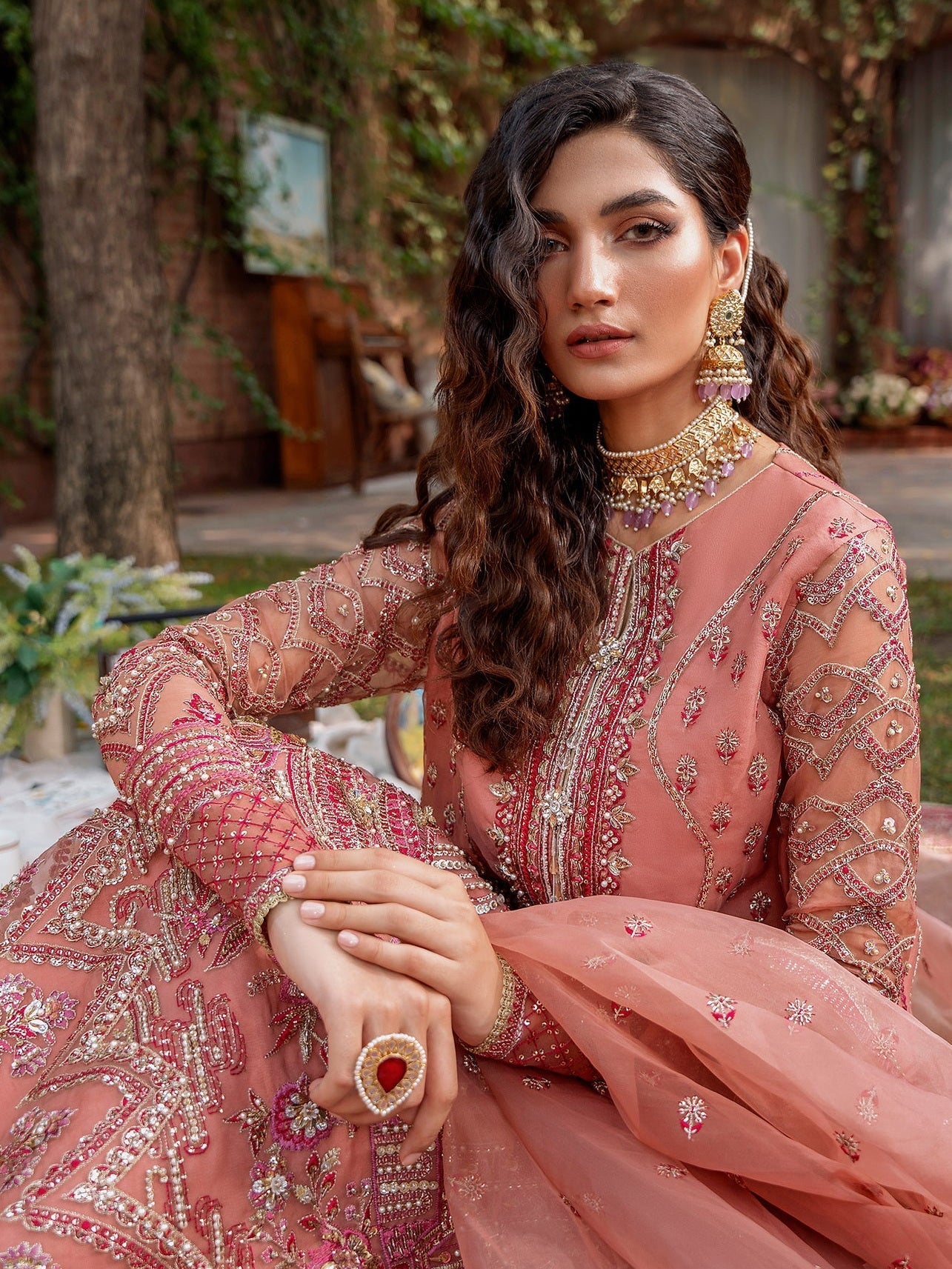Akbar Aslam Mastani Embroidered Organza 3Pc Suit - MEHRBANO - Riwayat-e-khas