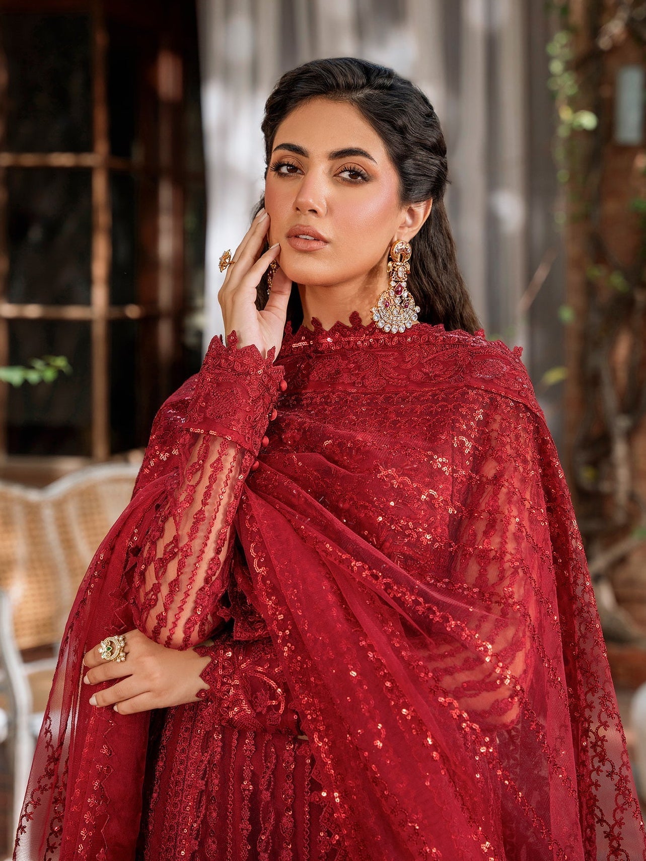 Akbar Aslam Mastani Embroidered Net 3Pc Suit - GUL MOHR - Riwayat-e-khas