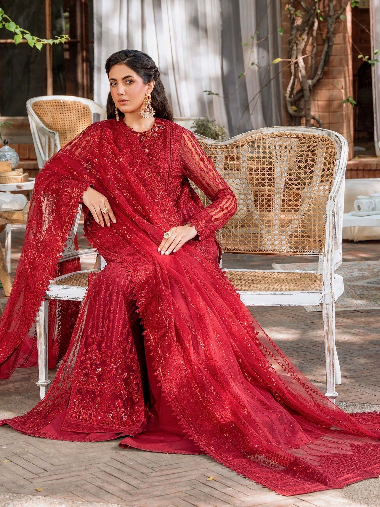 Akbar Aslam Mastani Embroidered Net 3Pc Suit - GUL MOHR - Riwayat-e-khas