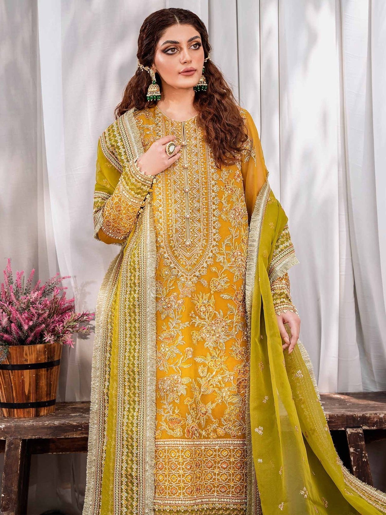 Akbar Aslam Mastani Unstitched Embroidered Organza 3Pc Suit - ROHI - Riwayat-e-khas