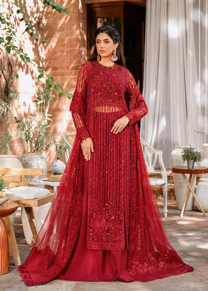 Akbar Aslam Mastani Embroidered Net 3Pc Suit - GUL MOHR - Riwayat-e-khas