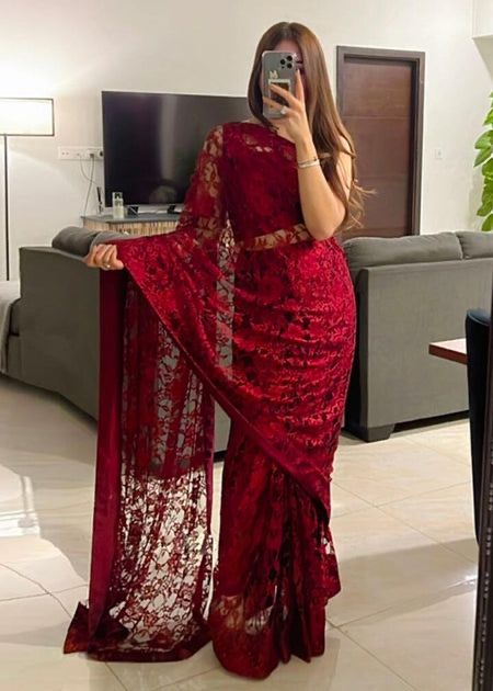 Pure Chantelle Lace Saree - Riwayat-e-khas