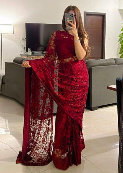 Pure Chantelle Lace Saree - Riwayat-e-khas