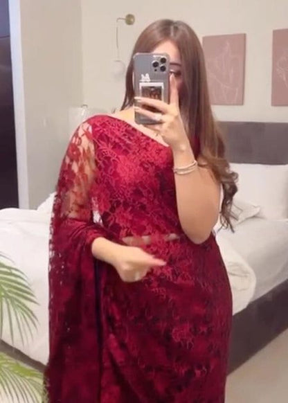 Pure Chantelle Lace Saree - Riwayat-e-khas